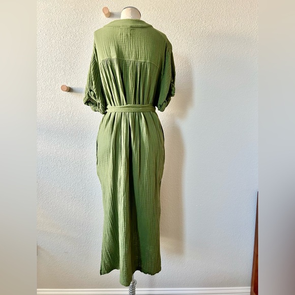 Xirena Avril Dress Size Medium Green 100% Cotton Gauze Midi Length Short Sleeve - Picture 7 of 9